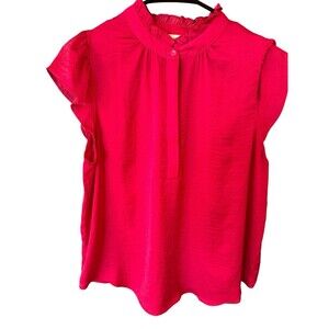 Alex & Lili Short SLV Pullover Silky Blouse Bright Pink High Neck Size Medium